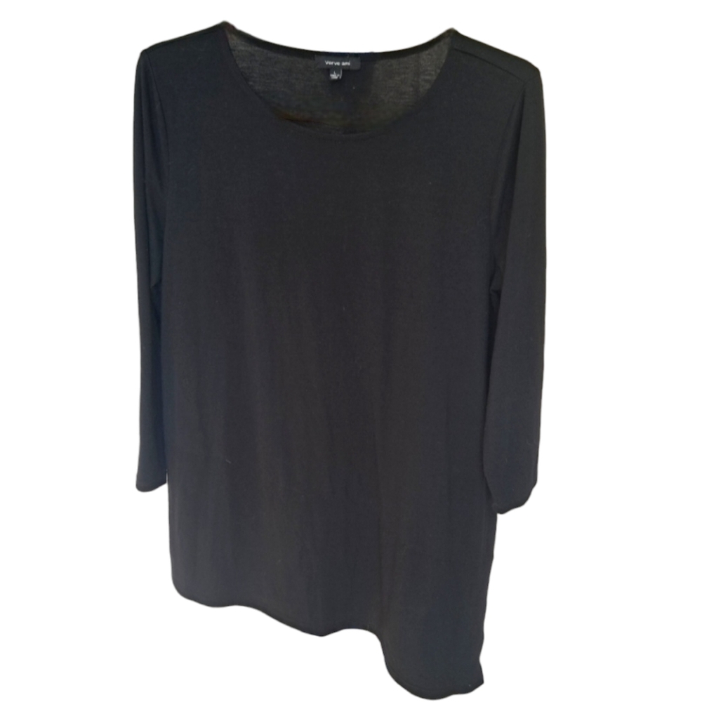 Verve ami Asymmetrical Blouse Black 3/4 Sleeve Round Neck Whimsigoth Casual